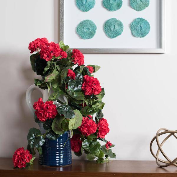 29" Artificial Red Geranium Hanging Bush 3
