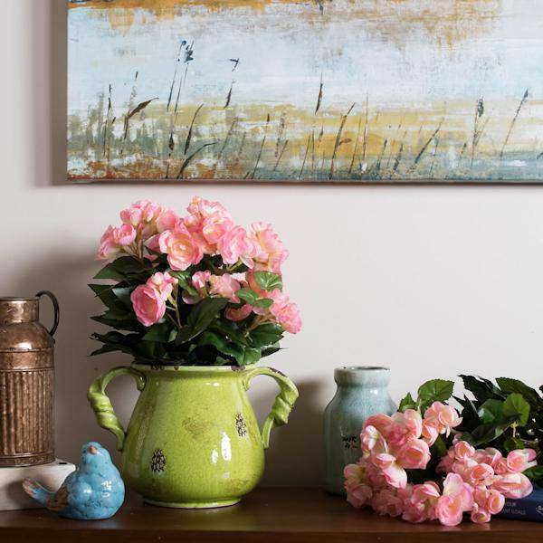 15.25" Artificial Light Pink Begonia Bush 3