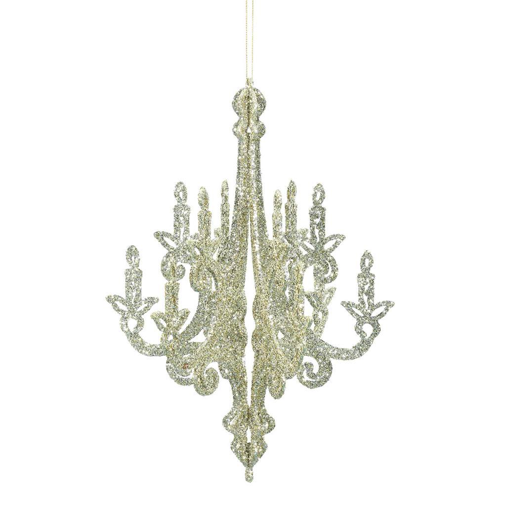 12" Champagne Glitter Chandelier Ornament (3 Pack) 1