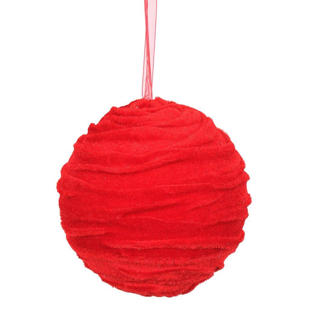4.75" Red Gathered Cloth Ball Ornament (3 pack) 1