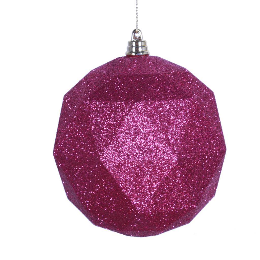 4.75" Fuchsia Glitter Geometric Ball Ornament (4 pack) 1