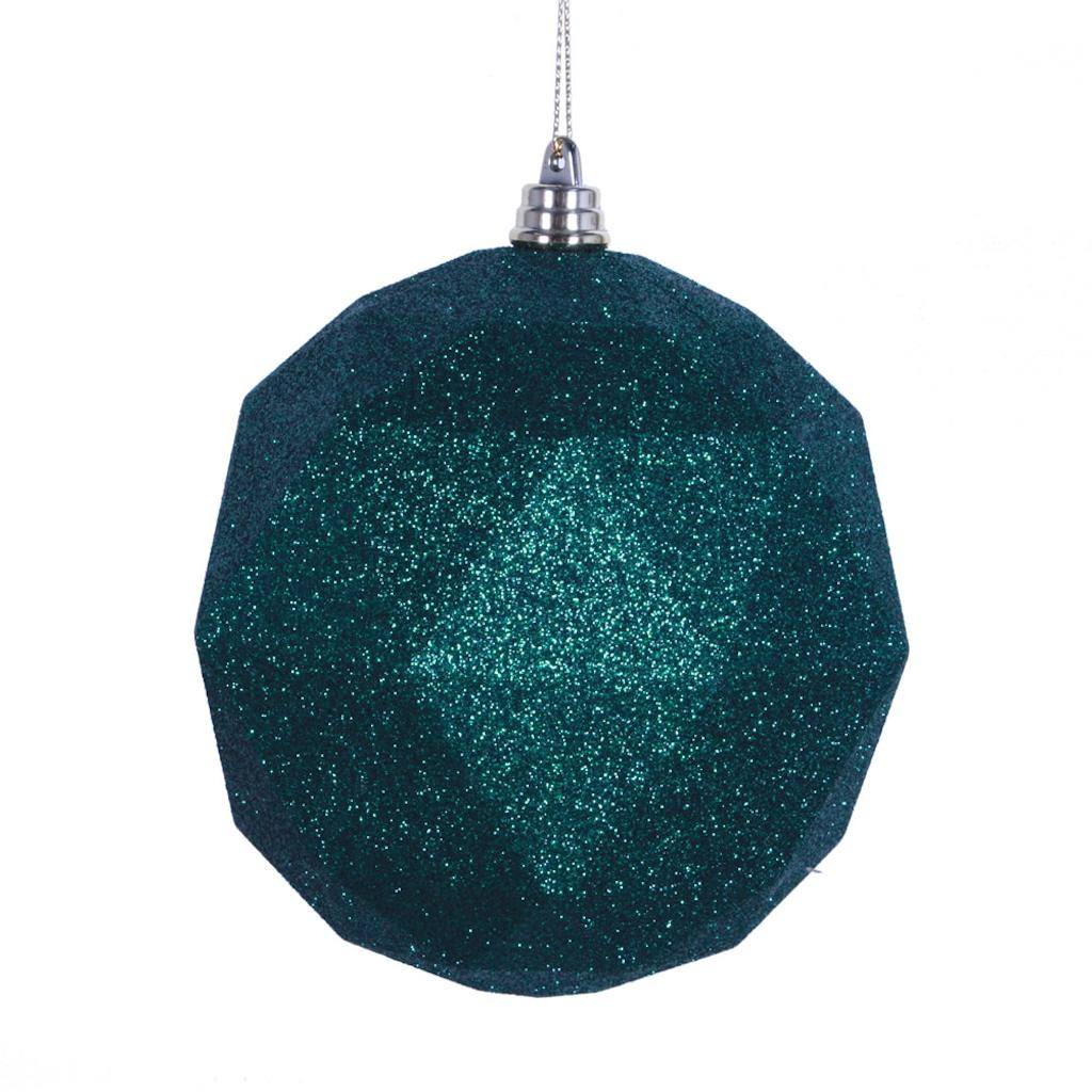 6" Emerald Glitter Finish Geometric Ball Ornament (4 pack) 1