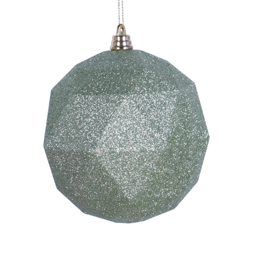 6" Celadon Glitter Finish Geometric Ball Ornament (4 pack) 1