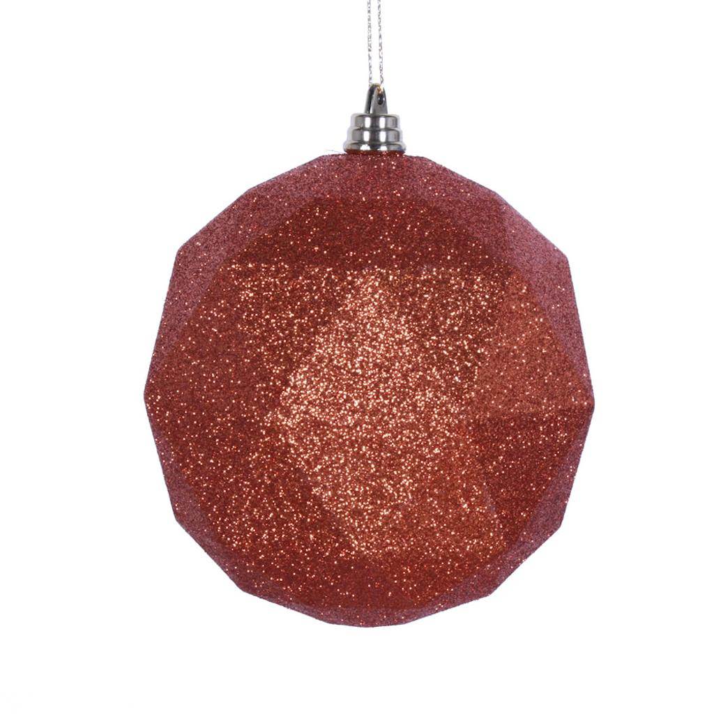 8" Burnished Orange Glitter Geometric Ball Ornament 1