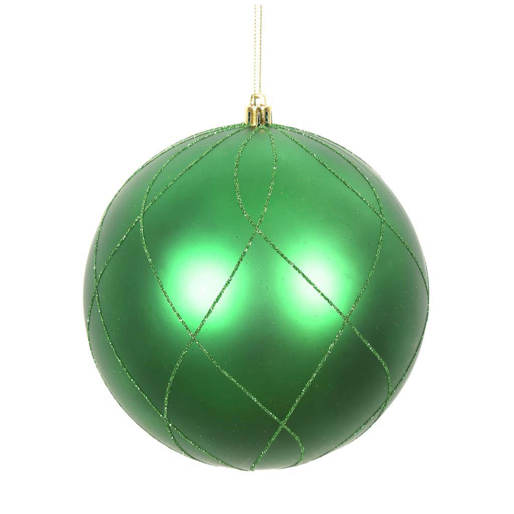4" Green Matte and Glitter Swirl Ball Ornament (4 pack) 1
