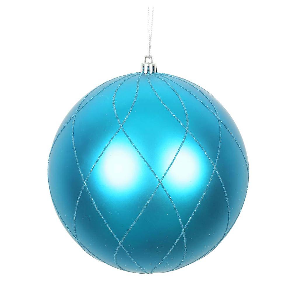 4" Turquoise Matte and Glitter Swirl Ball Ornament (4 pack) 1