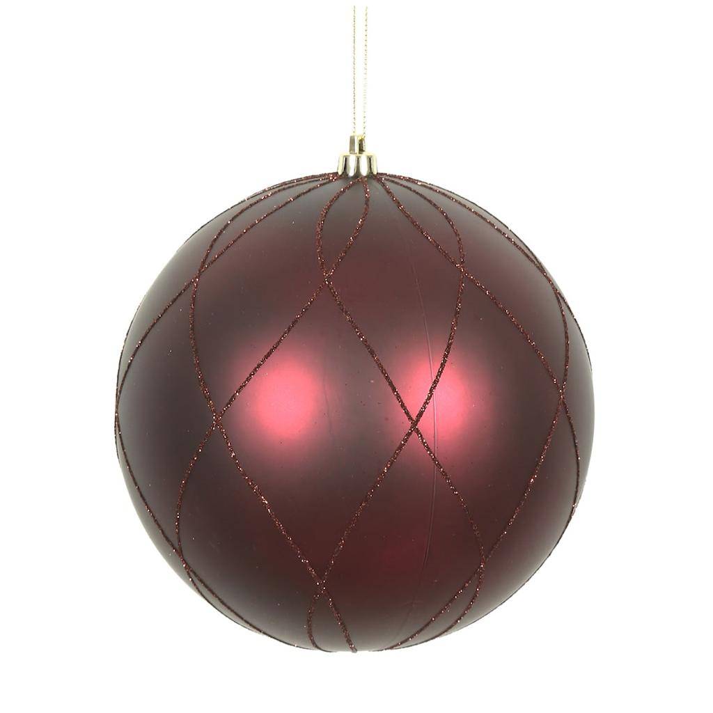 4" Wine Matte and Glitter Swirl Ball Ornament (4 pack) 1