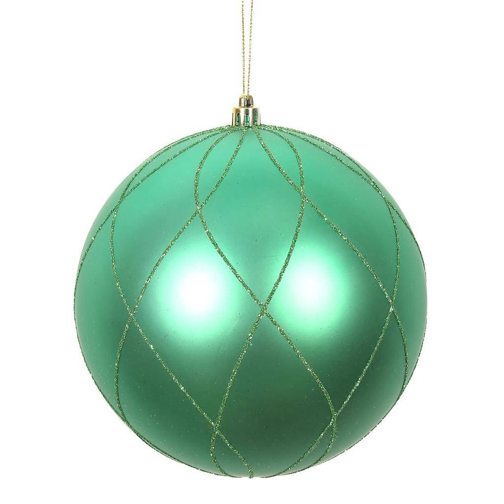 4" Seafoam Matte and Glitter Swirl Ball Ornament (4 pack) 1