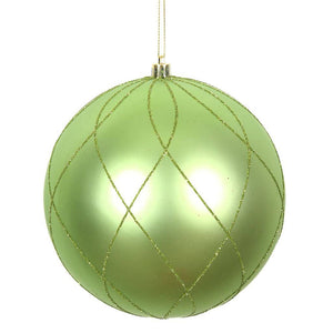4" Celadon Matte and Glitter Swirl Ball Ornament (4 pack) 1