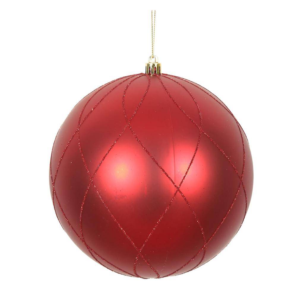 6" Red Matte Finish Glitter Swirl Ball Ornament (3 pack) 1