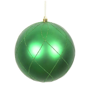 6" Green Matte Finish Glitter Swirl Ball Ornament (3 pack) 1