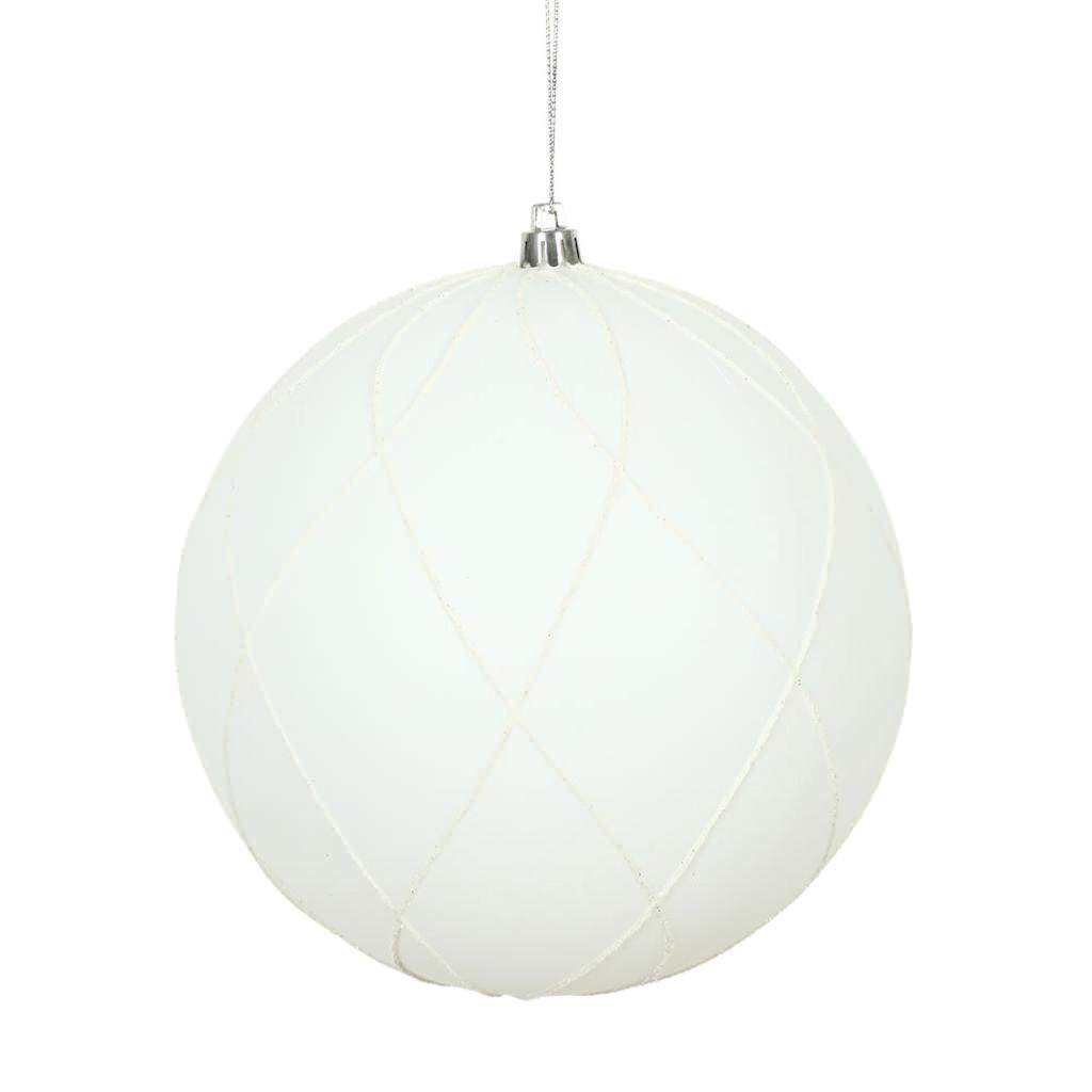 6" White Matte Finish Glitter Swirl Ball Ornament (3 pack) 1