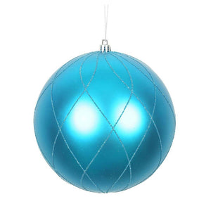6" Turquoise Matte Finish Glitter Swirl Ball Ornament (3 pack) 1