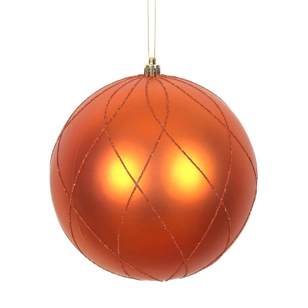 6" Burnished Orange Matte Finish Glitter Swirl Ball Ornament (3 pack) 1