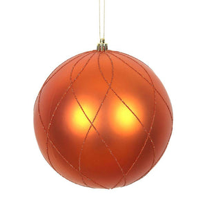 6" Burnished Orange Matte Finish Glitter Swirl Ball Ornament (3 pack) 1