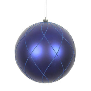 6" Cobalt Blue Matte Finish Glitter Swirl Ball Ornament (3 pack) 1