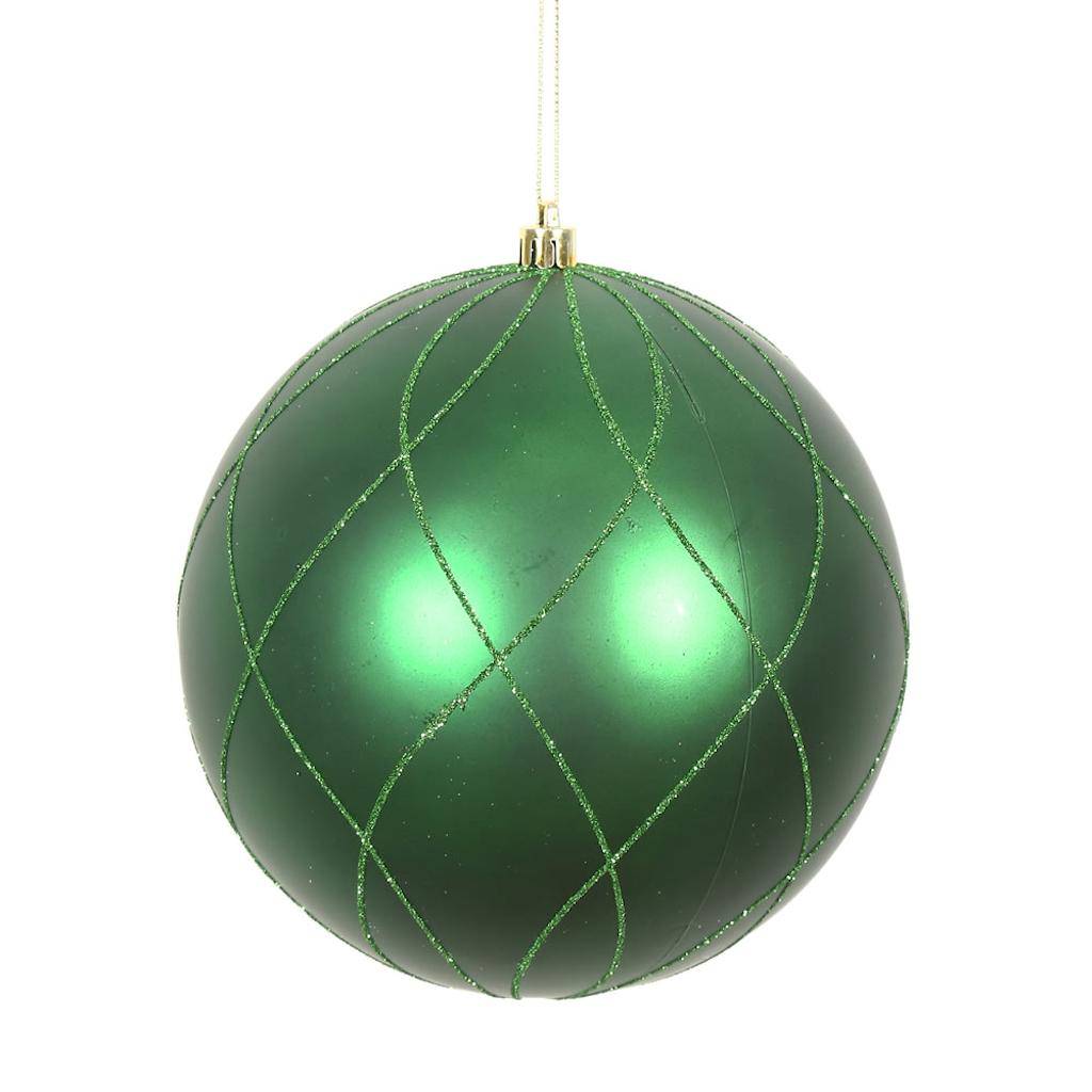 6" Emerald Matte Finish Glitter Swirl Ball Ornament (3 pack) 1