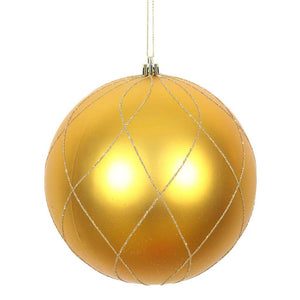 6" Antique Gold Matte Finish Glitter Swirl Ball Ornament (3 pack) 1