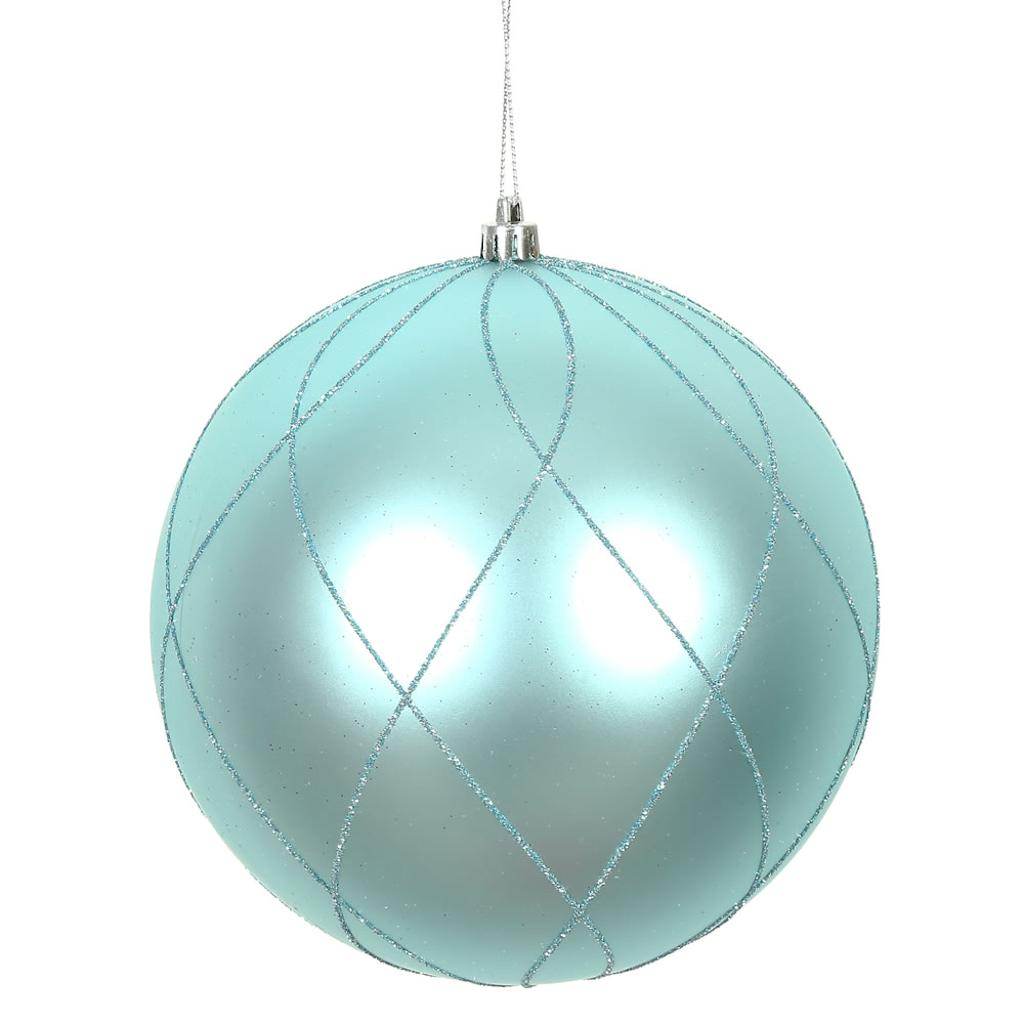 6" Baby Blue Matte Finish Glitter Swirl Ball Ornament (3 pack) 1