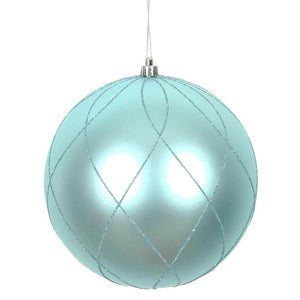 6" Baby Blue Matte Finish Glitter Swirl Ball Ornament (3 pack) 1