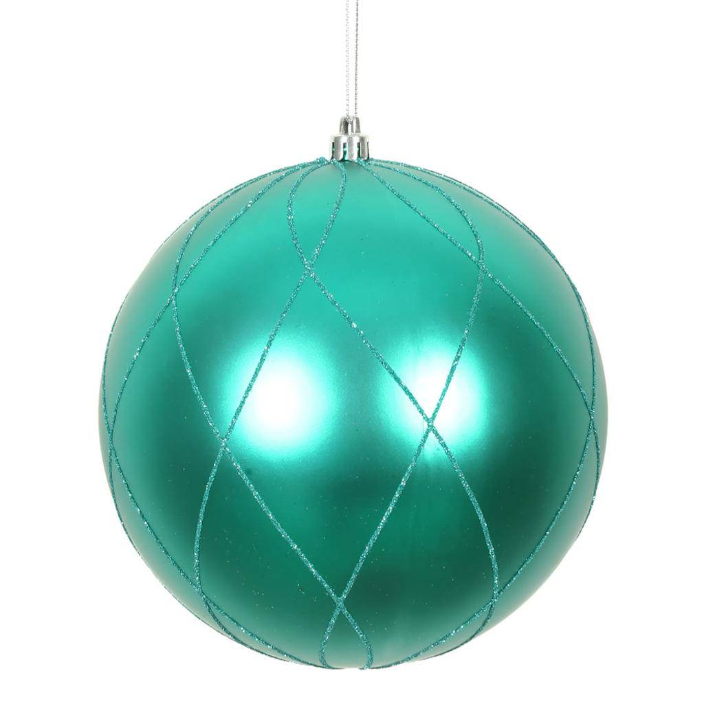 6" Teal Matte Finish Glitter Swirl Ball Ornament (3 pack) 1