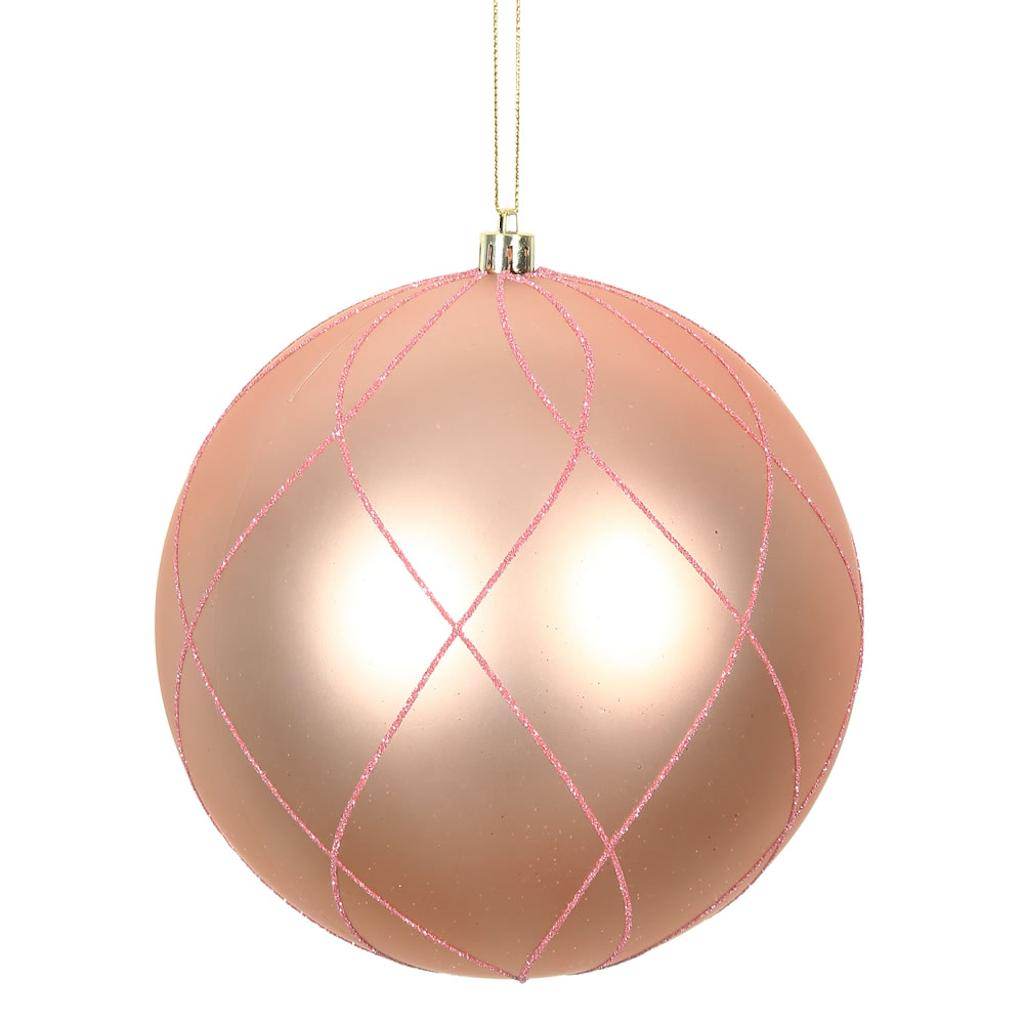 6" Rose Gold Matte Finish Glitter Swirl Ball Ornament (3 pack) 1