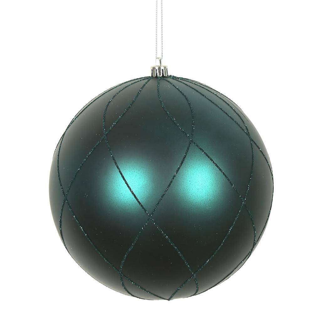 6" Sea Blue Matte Finish Glitter Swirl Ball Ornament (3 pack) 1