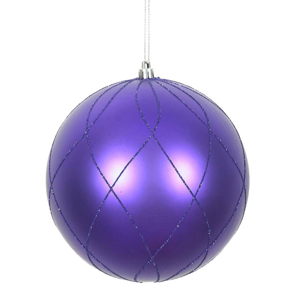 6" Purple Matte Finish Glitter Swirl Ball Ornament (3 pack) 1