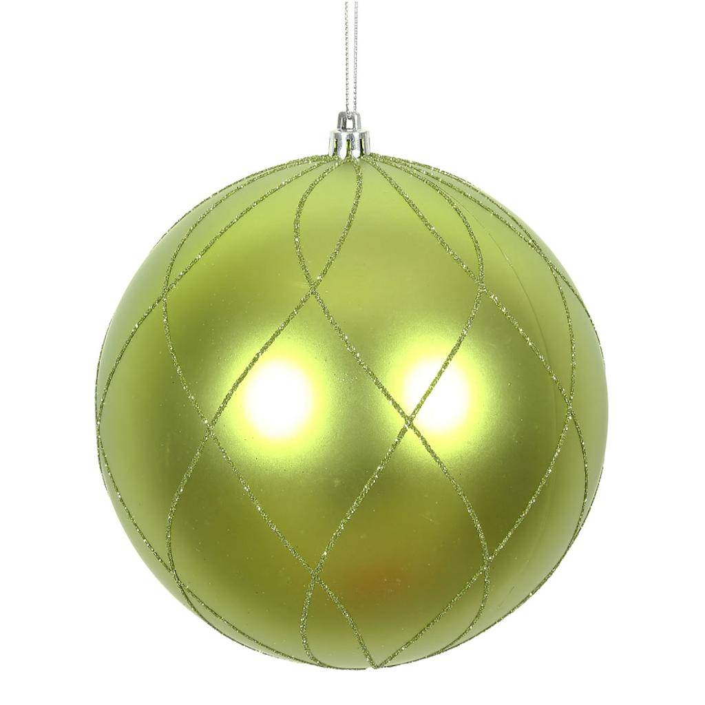 6" Lime Matte Finish Glitter Swirl Ball Ornament (3 pack) 1