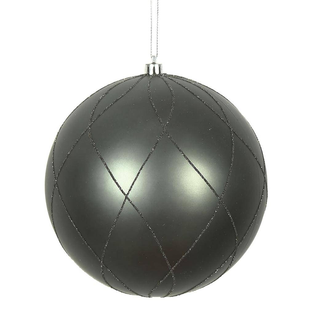 6" Pewter Matte Finish Glitter Swirl Ball Ornament (3 pack) 1