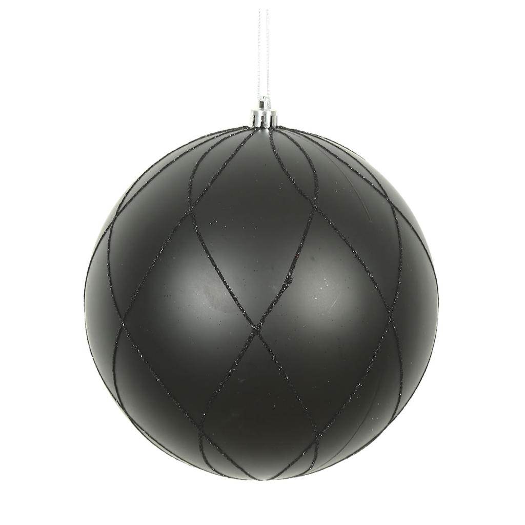 8" Black Matte/Glitter Swirl Ball  Christmas Ornament 1