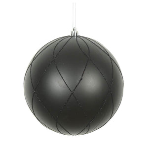 8" Black Matte/Glitter Swirl Ball  Christmas Ornament 1