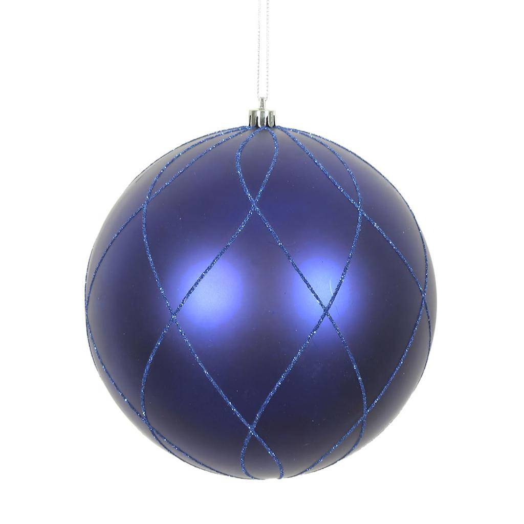 8" Cobalt Matte/Glitter Swirl Ball  Christmas Ornament 1