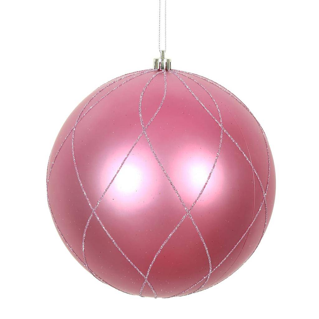 8" Mauve Matte/Glitter Swirl Ball  Christmas Ornament 1