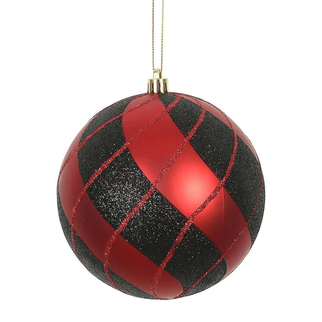 4.75" Red/Black Plaid Swirl Ball Ornament (4 pack) 1