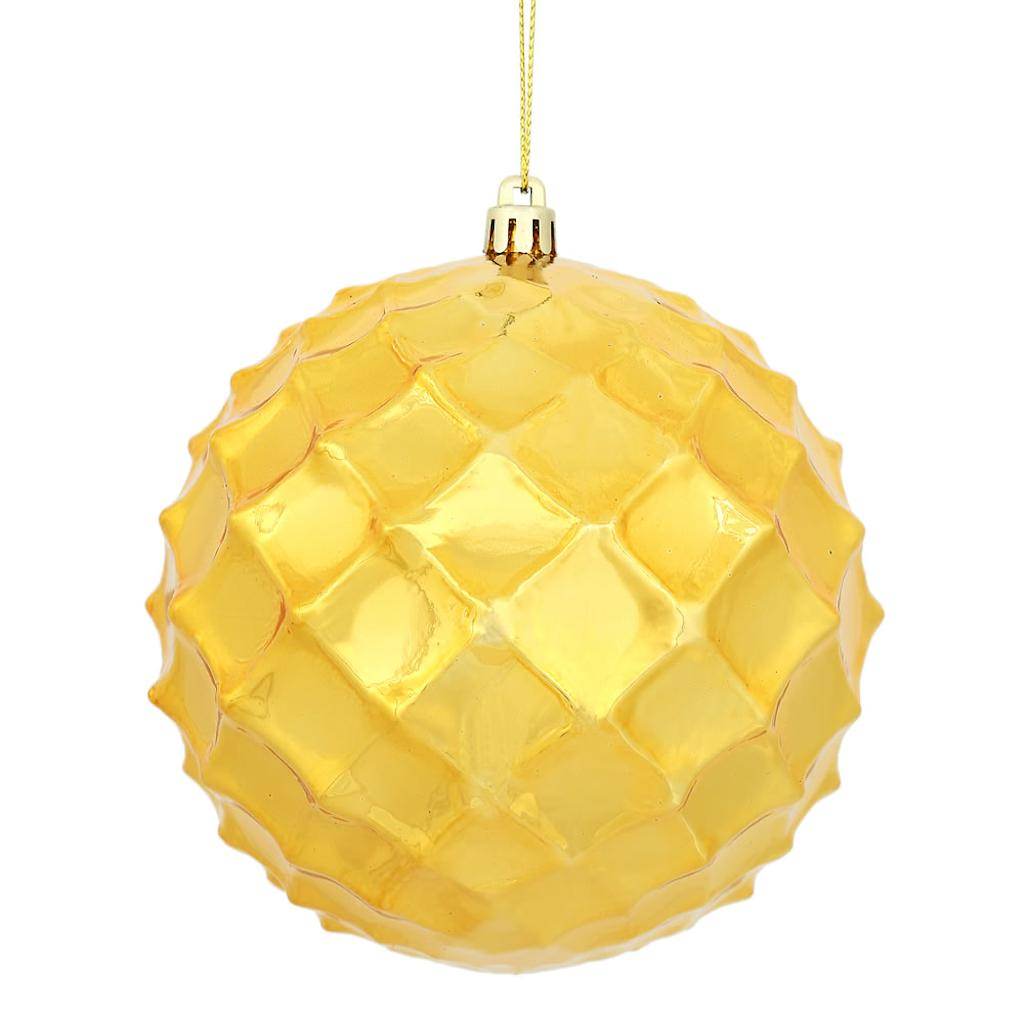 4" Antique Gold Shiny Diamond Bauble Ornament (6 pack) 1