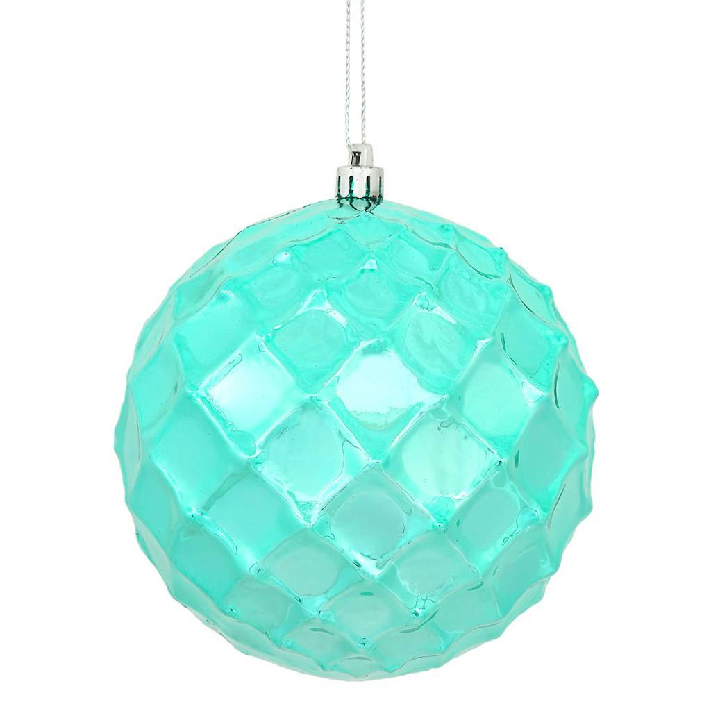 4.75" Teal Shiny Diamond Bauble Ornament (4 pack) 1