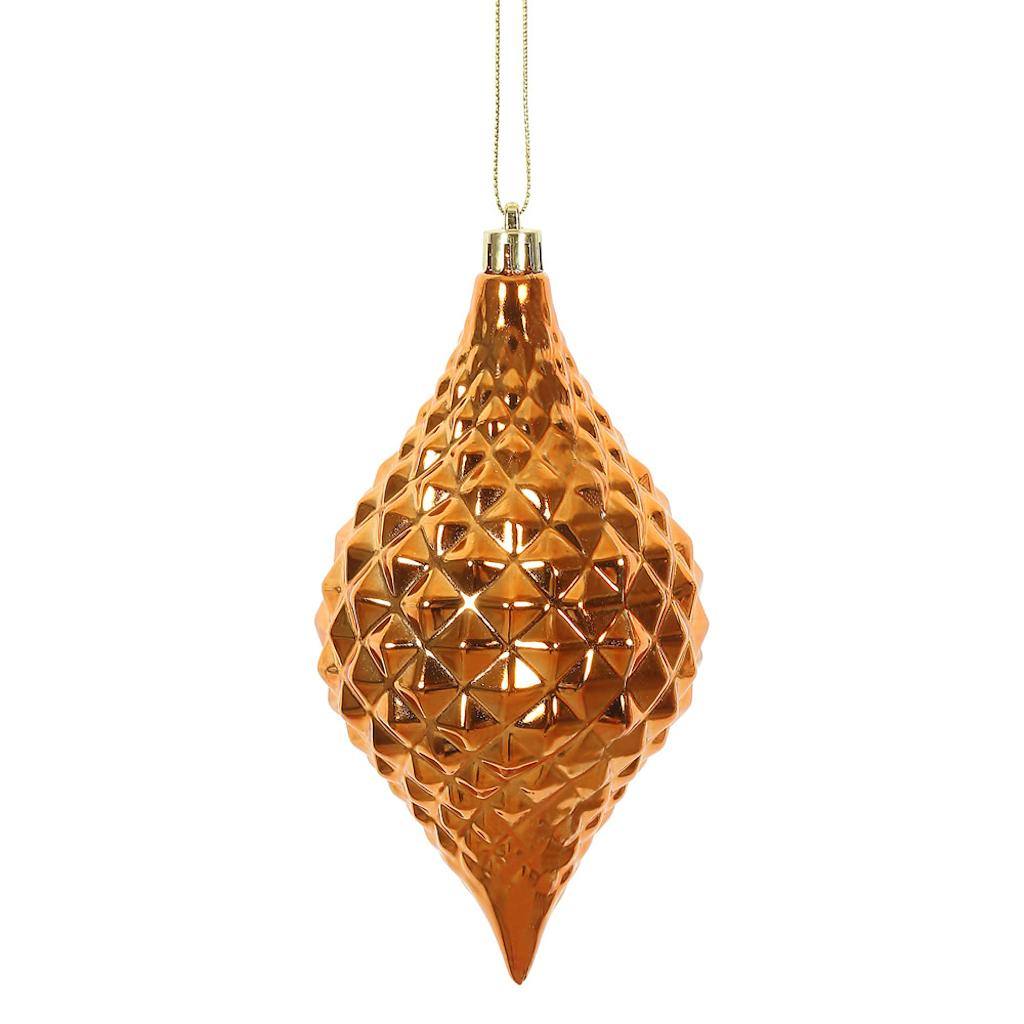 6" Burnished Orange Shiny Diamond Drop Ornament (4 pack) 1
