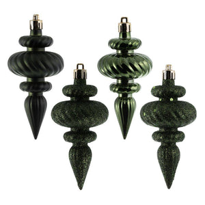 4" Moss Green 4 Assorted Finish Finial Ornament (8 pack) 1