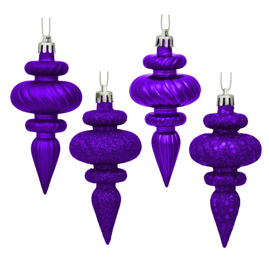4" Purple 4 Assorted Finish Finial Ornament (Set of 8) 1