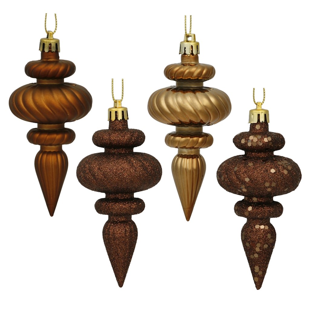 4" Mocha 4 Assorted Finish Finial Ornament (8 pack) 1
