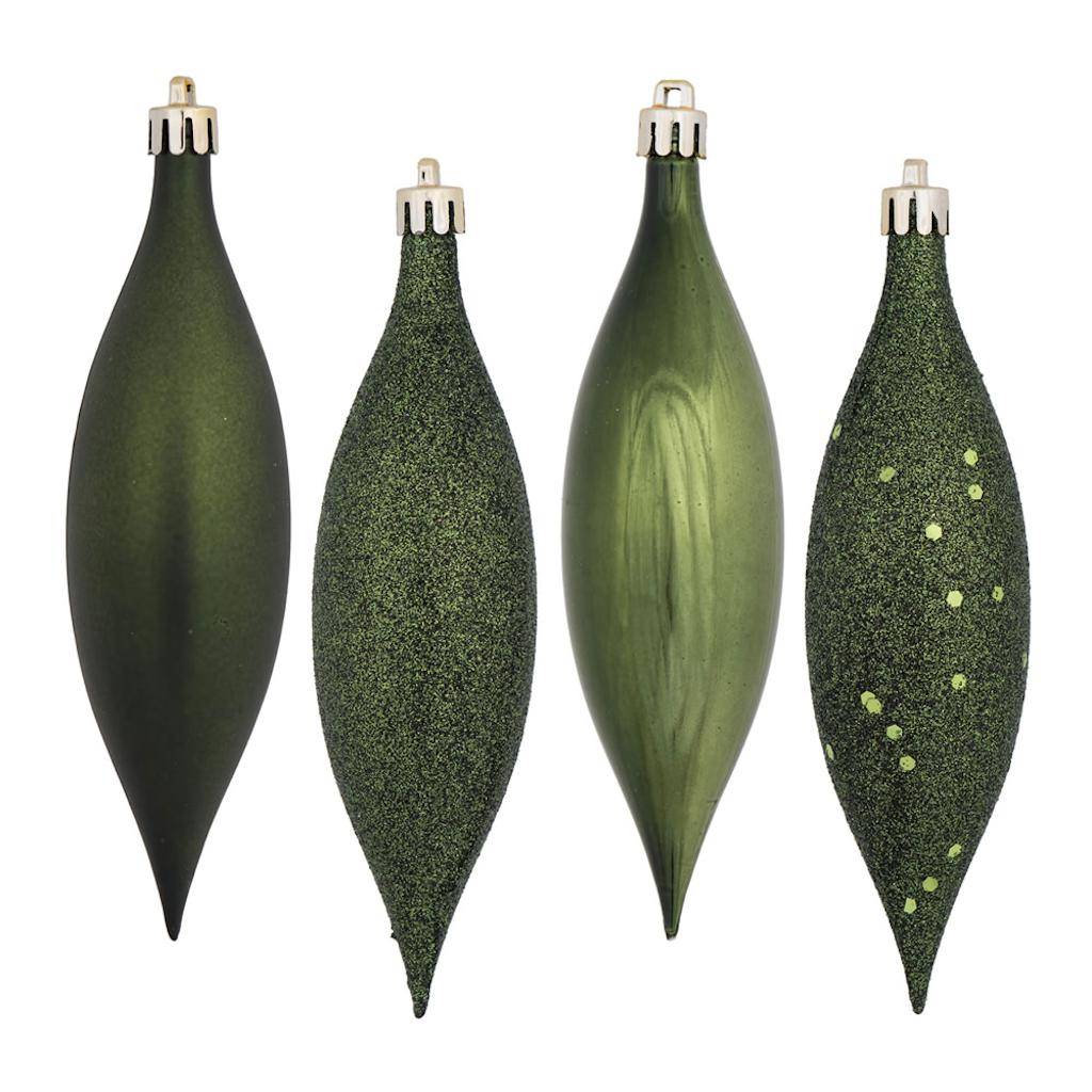 5.5" Moss Green 4 Assorted Finish Drop Ornament (8 pack) 1