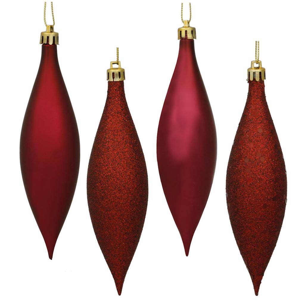 5.5" Burgundy Finial 4 Assorted Finish Ornament (Set of 8) 1