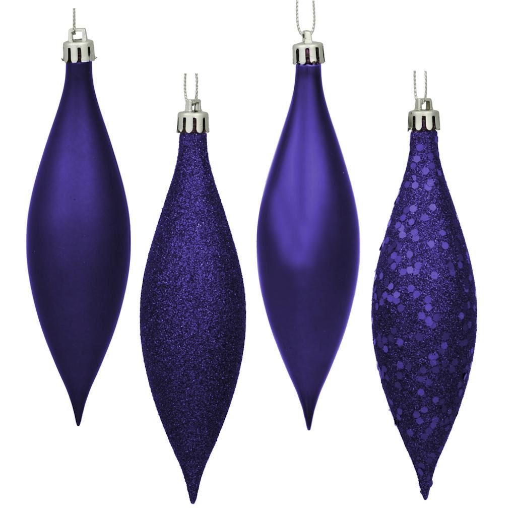 5.5" Purple Finial 4 Assorted Finish Ornament (Set of 8) 1