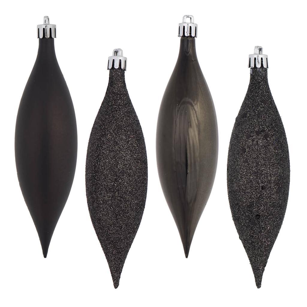 5.5" Gunmetal 4 Assorted Finish Drop Ornament (8 pack) 1