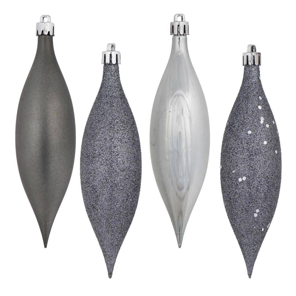 5.5" Pewter 4 Assorted Finish Drop Ornament (8 pack) 1