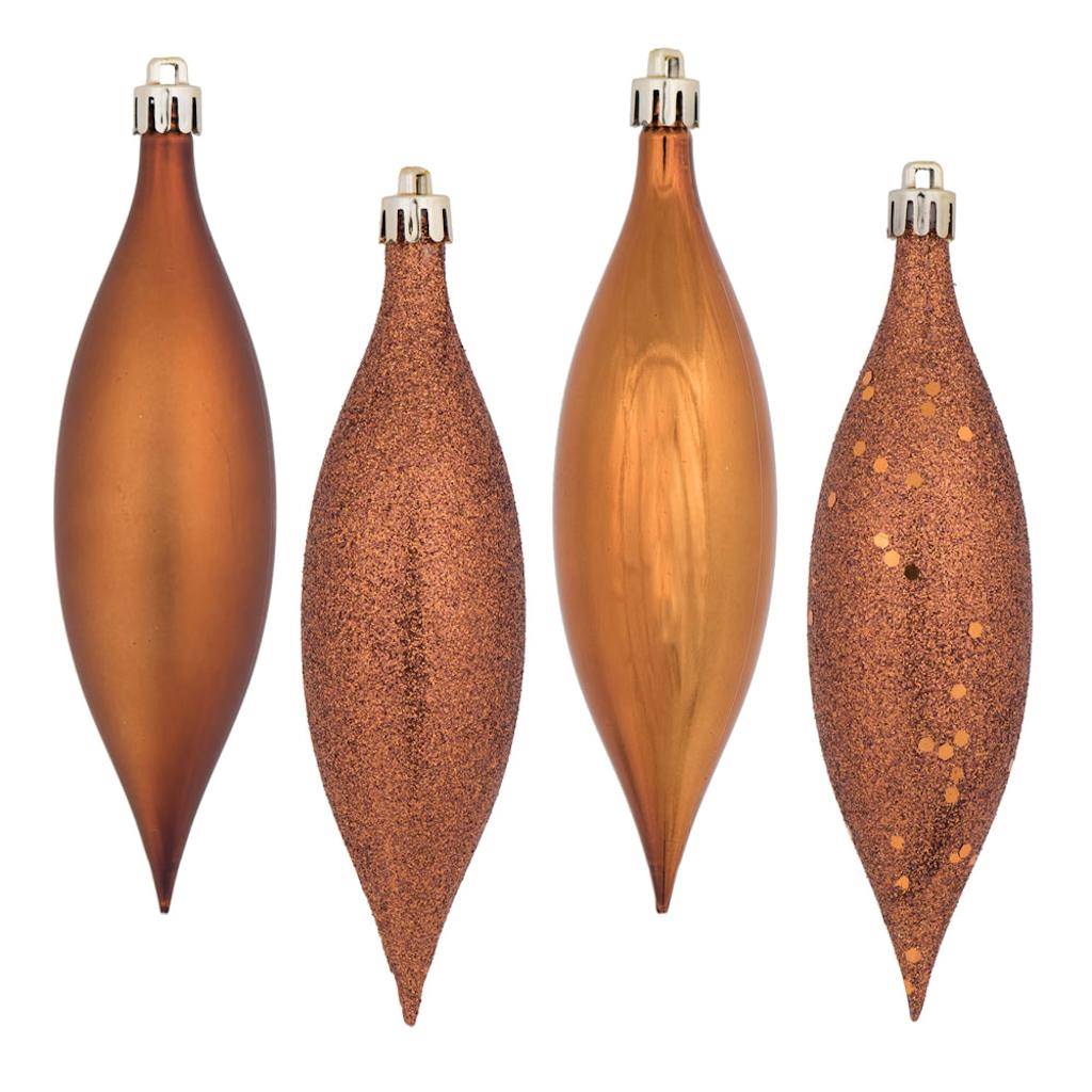 5.5" Copper 4 Assorted Finish Drop Ornament (8 pack) 1