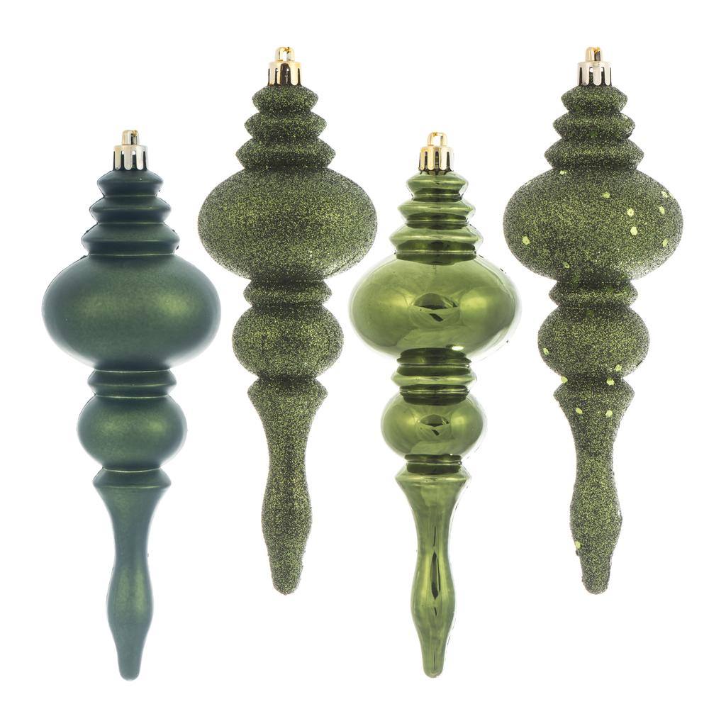 7" Moss Green 4 Assorted Finish Finial Ornament (8 pack) 1