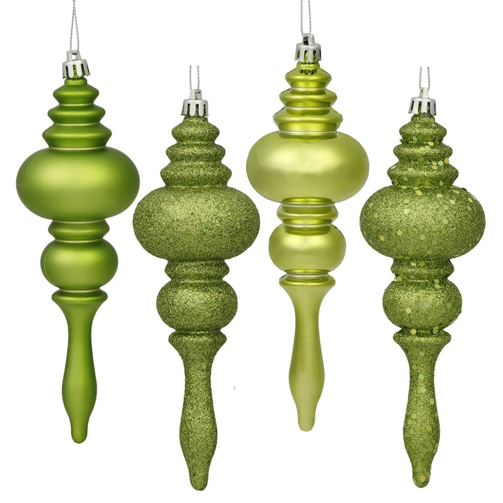 7" Lime 4 Assorted Finish Finial Ornament (8 pack) 1