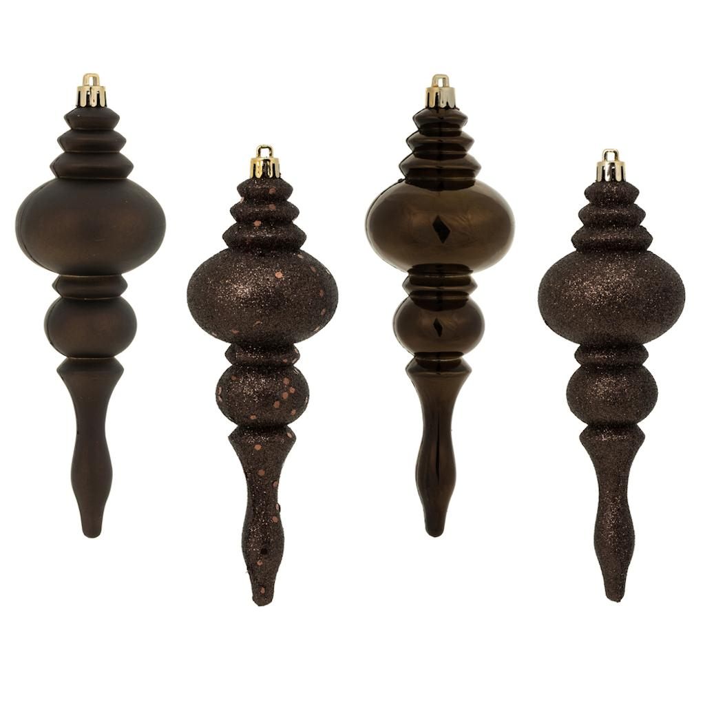 7" Chocolate 4 Assorted Finish Finial Ornament (8 pack) 1